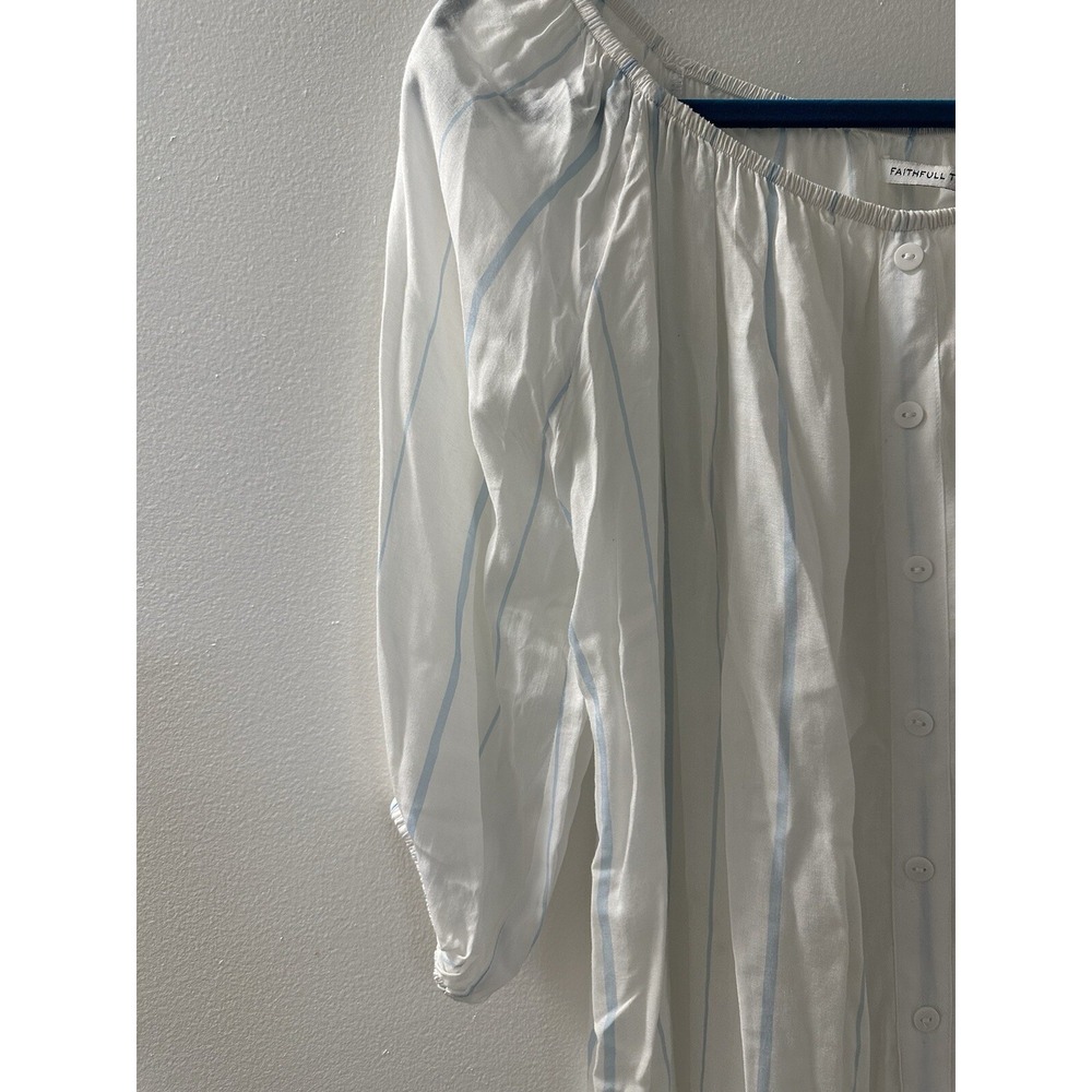 Faithfull The Brand Blouse White Blue Stripes 3/4 Sleeves Size M Handmade - Picture 3 of 11